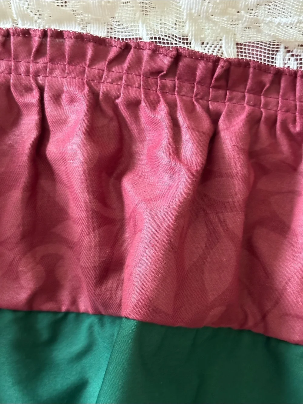 Vint Country Home Valance Ruffle Curtain Multi Tier Burgundy Lace Hunter Green